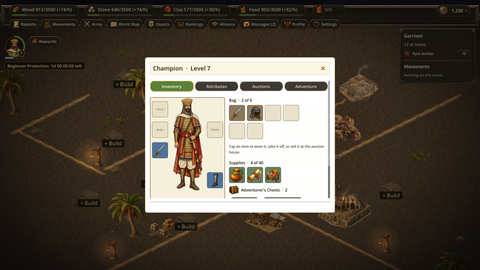 Hero inventory with equipped items