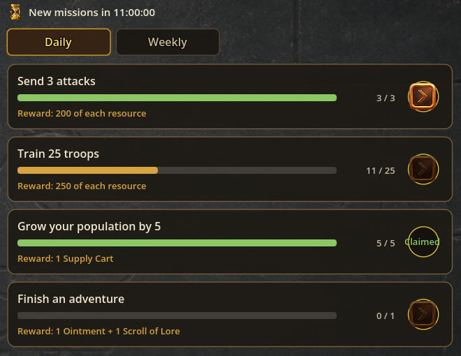 Daily missions list